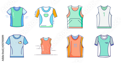 Colorful women's casual t-shirts collection - Set of six stylish women's casual t-shirts in bright colors arranged neatly for fashion or design projects.