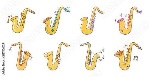 Colorful musical notes and treble clef icons - Bright vector icons of musical notes and treble clef symbols in playful, colorful styles for music projects and designs.