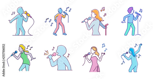 Cartoon people icons showing different dance moves - Bright vector icons of animated figures dancing in fun, varied poses for creative projects.