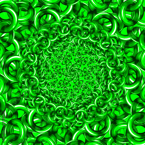 Картината върху платно Vibrant green shiny metallic rings form an endless recursive tunnel pattern