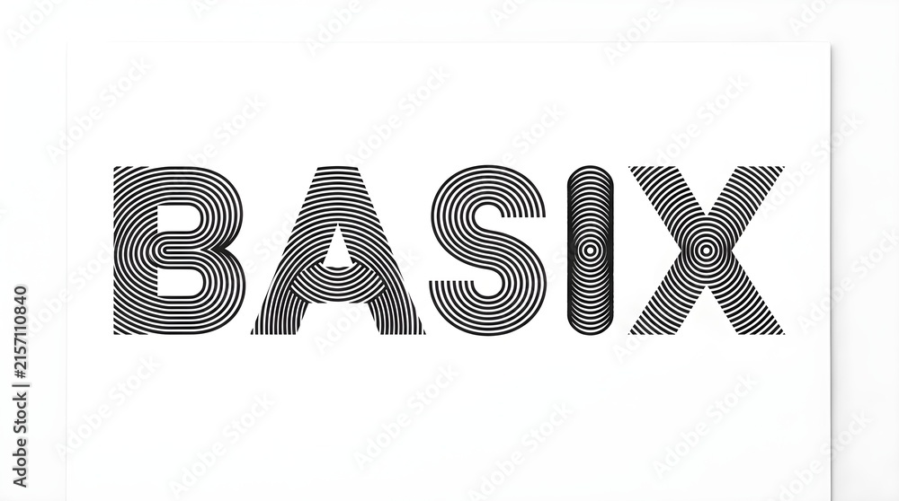 Fototapeta premium Modern Typography Design – BASIX Word in Geometric Line Pattern on White Background