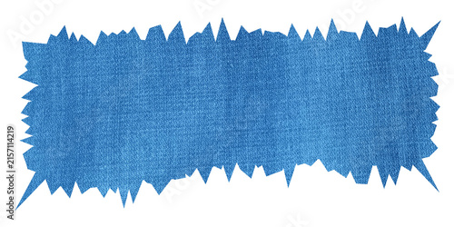 Cuadro en lienzo Rectangular blue denim fabric swatch with jagged edges isolated on a white backg