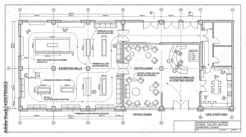 Bild auf Leinwand Museum interior planning schema floor plan with exhibition halls, visitor lounge