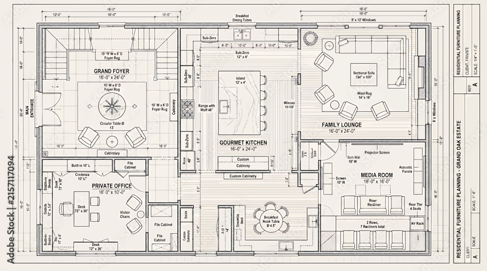Fototapeta premium Detailed architectural floor plan for a luxury grand oak estate residence