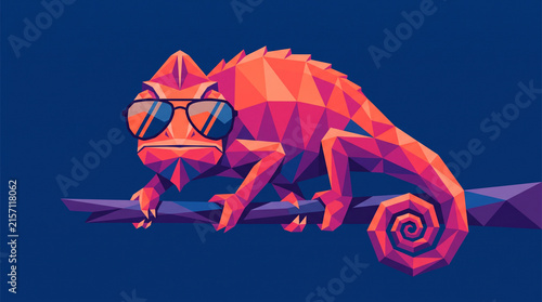 Geometric Chameleon Wearing Sunglasses – Colorful Modern Reptile Illustration