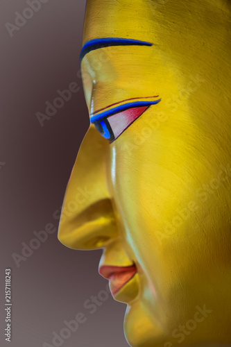 Close-Up Profile of Golden Buddha Statue and Painted Eye