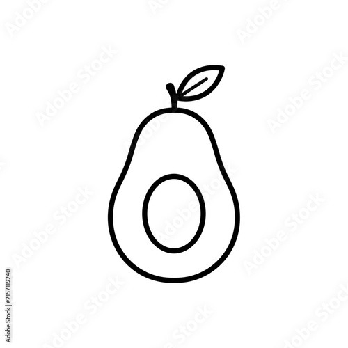 Minimal Avocado Half with Seed and Leaf Outline Icon