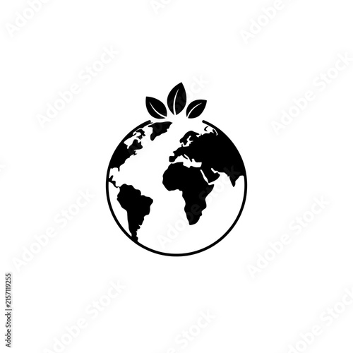 Eco-Friendly Green Earth Globe with Leaves Environmental Icon