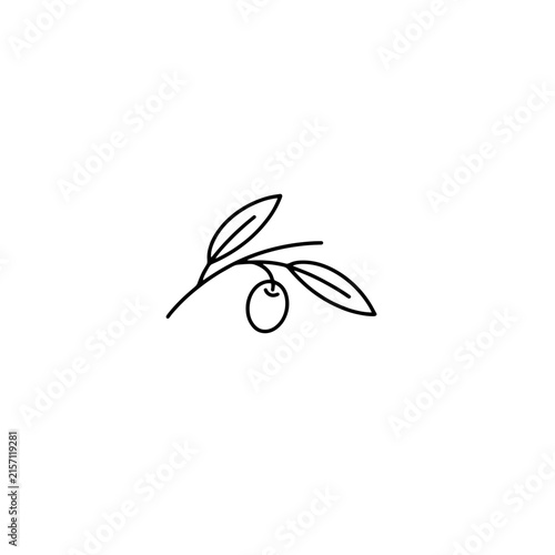 Minimal Olive Branch with Leaves and Fruit Line Art Icon