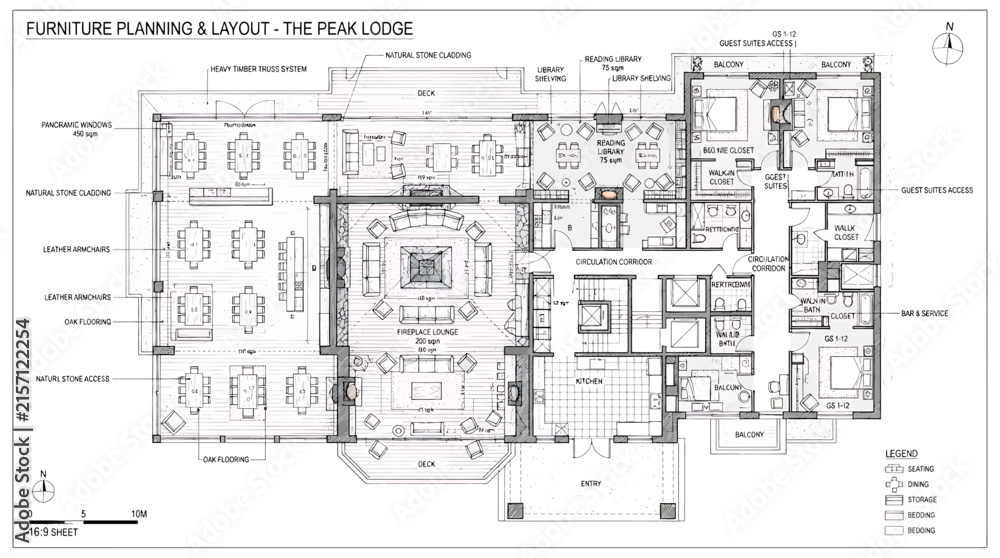 Fototapeta premium The peak lodge furniture planning and layout architectural drawing