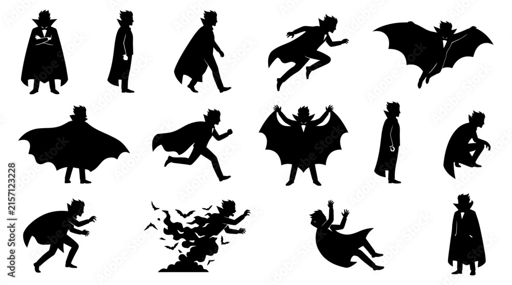 Fototapeta premium Vampire Dracula Character Silhouette Black Vector Set