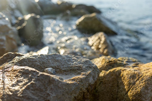 Foto Dubrovnik, Croatia, sun shining on the rocky coastline by the sea