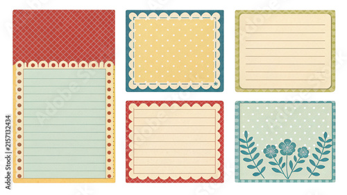 A Collection of Five Decorative Digital Stationery Templates Featuring Various Patterns Including Polka Dots, Scalloped Edges, Floral Motifs, and Lined Writing Paper for Creative Projects