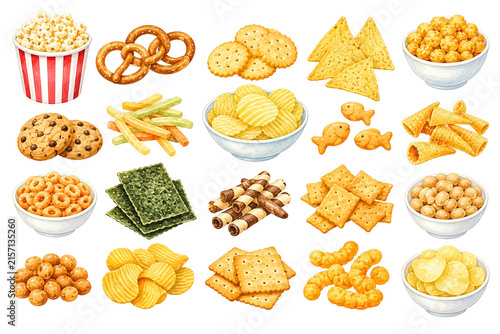 watercolor food and drink icons on white background