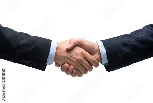 Принти на полотні Close Up of Two Businessmen Shaking Hands Isolated on White Background