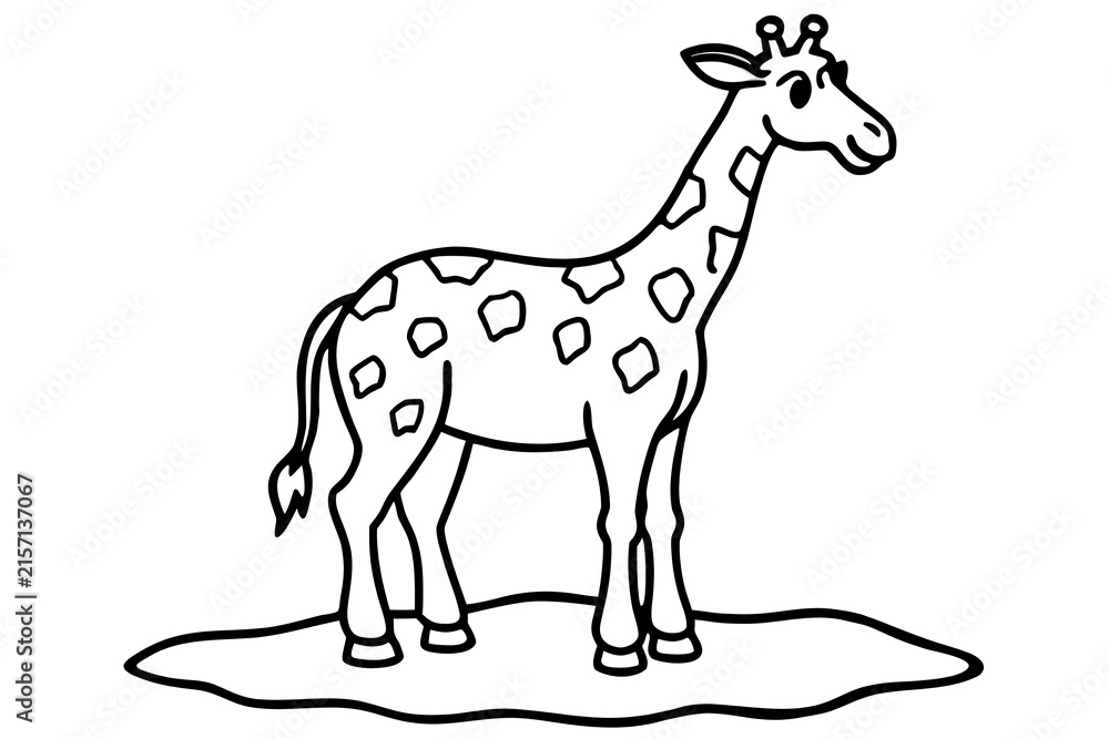 Naklejka premium Cartoon giraffe standing on grass patch