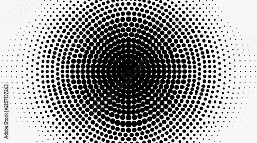 Black Dotted Halftone Circle with Radial Gradient, Abstract Dot Pattern and Modern Graphic Design Element