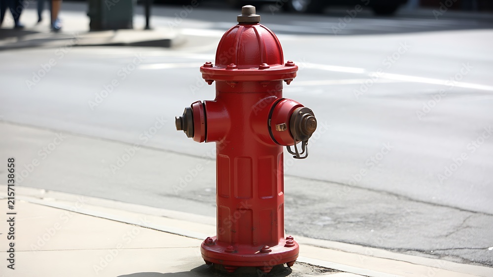 Fototapeta premium Red fire hydrant emergency equipment for firefighting and water supply
