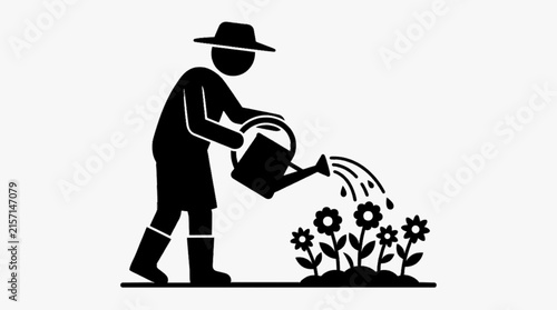 Gardener Watering Flowers with Watering Can, Flower Bed Maintenance and Sustainable Garden Care Vector