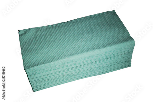 Green folded paper hand towels stack hygiene cleaning supply