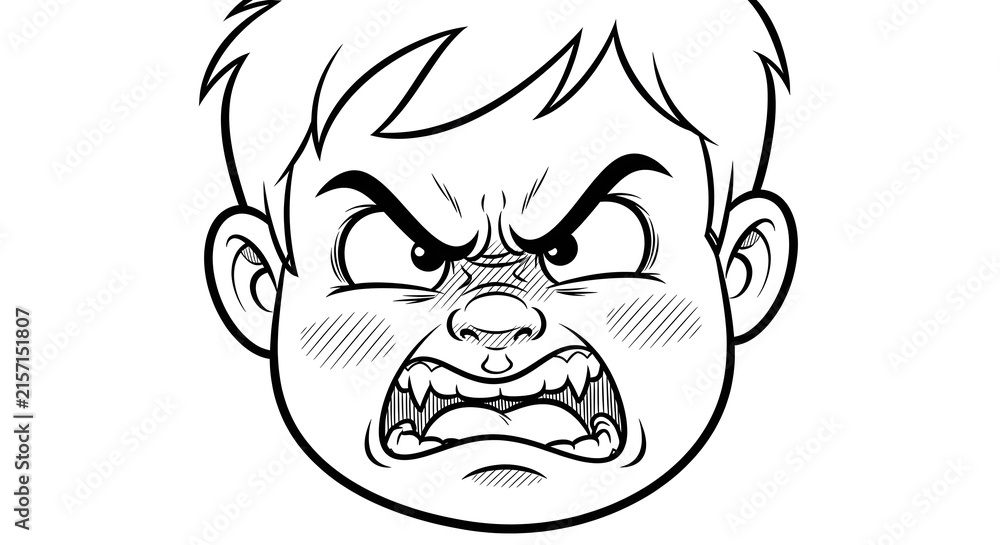 Fototapeta premium Angry boy cartoon face line art expression
