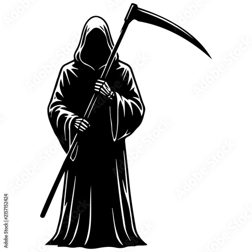 Obraz na plátně Grim reaper with scythe vector silhouette isolated on white for halloween and death concepts