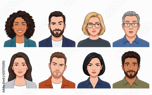Diverse professional team flat vector icons for business and corporate identity design