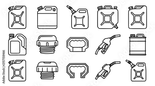 Fuel Storage Jerrycan Gasoline Canister and Container Solid Vector Icons