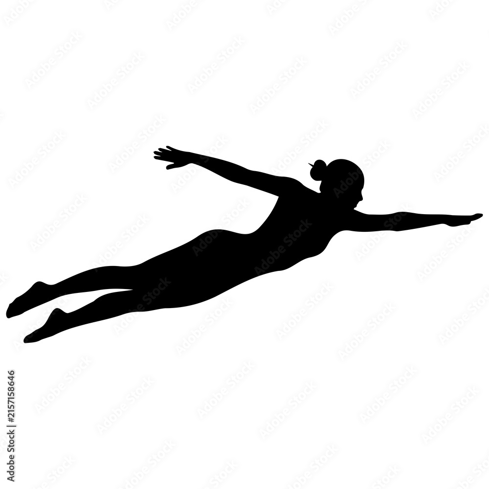 Fototapeta premium Female swimmer silhouette black profile for competitive swimming and wellness center logo.