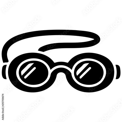 Simple black swimming glasses icon for summer holiday beach activities and aquatic sports.
