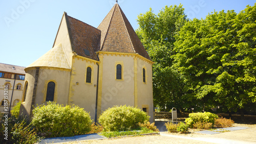 Принти на полотні Knights Templar Chapel, a historic medieval building, surrounded by green trees