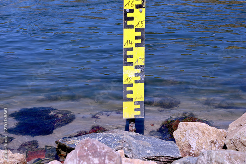 Принти на полотні Low water mark on Rhine river gauge in St. Goar, Germany