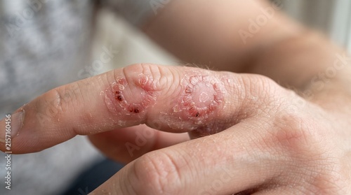 Ringworm fungal infection with circular rash on a finger