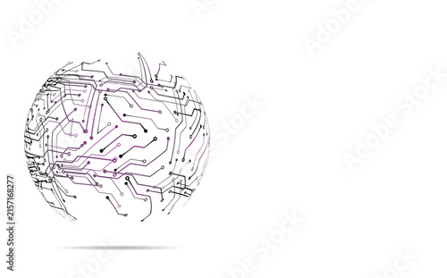 Futuristic Circuit Board Globe Sphere Graphic - Digital Connectivity, Global Network and High Tech Concept