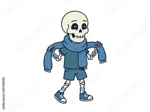 Halloween Skeleton wearing winter scarf