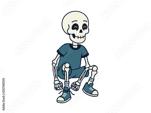 Halloween Skeleton tying shoelaces