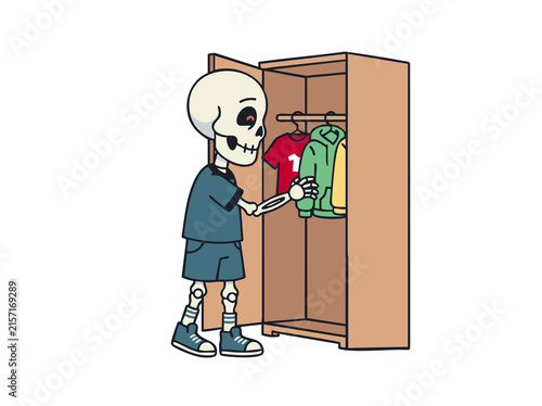 Halloween Skeleton looking in wardrobe