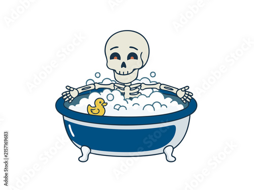 Halloween Skeleton bathing with rubber duck