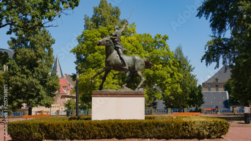 Photography Marquis de Lafayette equestrian statue standing in a park in Metz, France