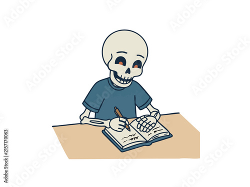 Halloween Skeleton writing in journal