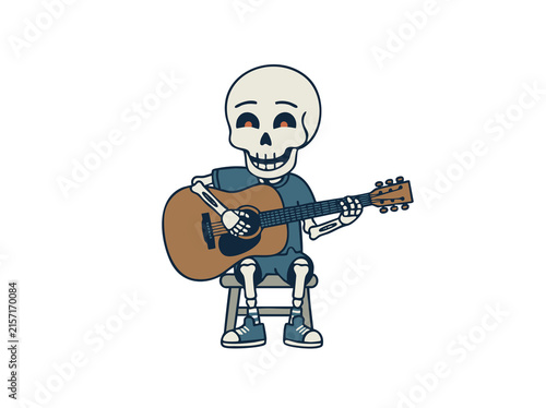 Halloween Skeleton playing acoustic guitar