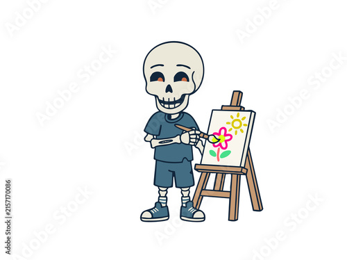 Halloween Skeleton painting on canvas easel