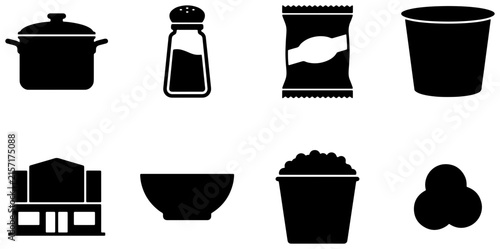 Food Icons Collection, Culinary Symbols Set, Restaurant Graphics, Kitchenware and Snacks Vector Graphics for Food Industry and Gastronomy