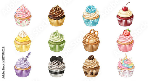 set of colorful muffin