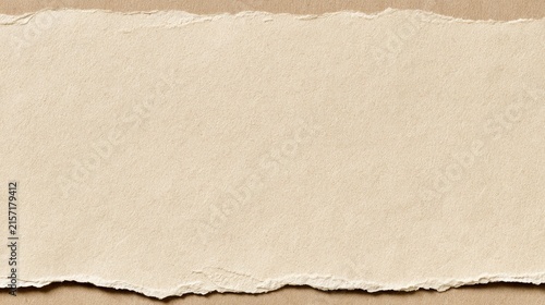 Beige torn paper texture background with horizontal ripped edges for vintage stationery, card, poster and design layout