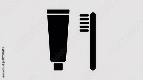Black toothpaste tube and toothbrush icon
