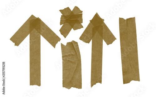 Brown packaging tape strips and arrows isolated on a transparent background cutout PNG file