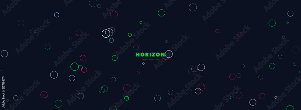Fototapeta premium Abstract dark background features scattered colorful circles and the word