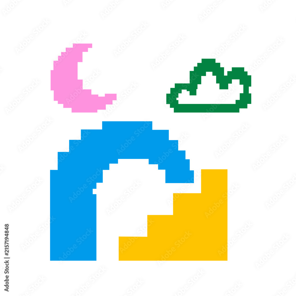 Fototapeta premium Pixel Art Sky Elements Moon Rainbow Illustration