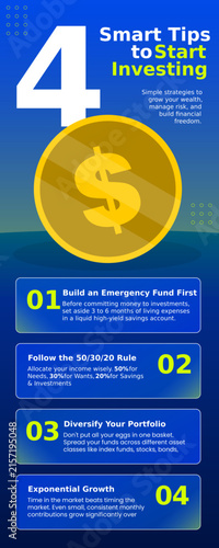 Flat Modern Smart Tips to Start Investing Infographic Banner